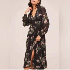 ASTR Black V-Neck Floral Women's Midi Dress Size S